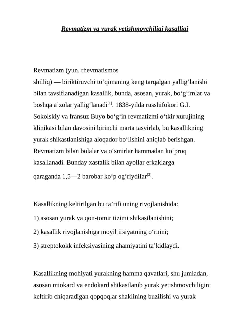 Revmatizm va yurak yetishmovchiligi kasalligi
