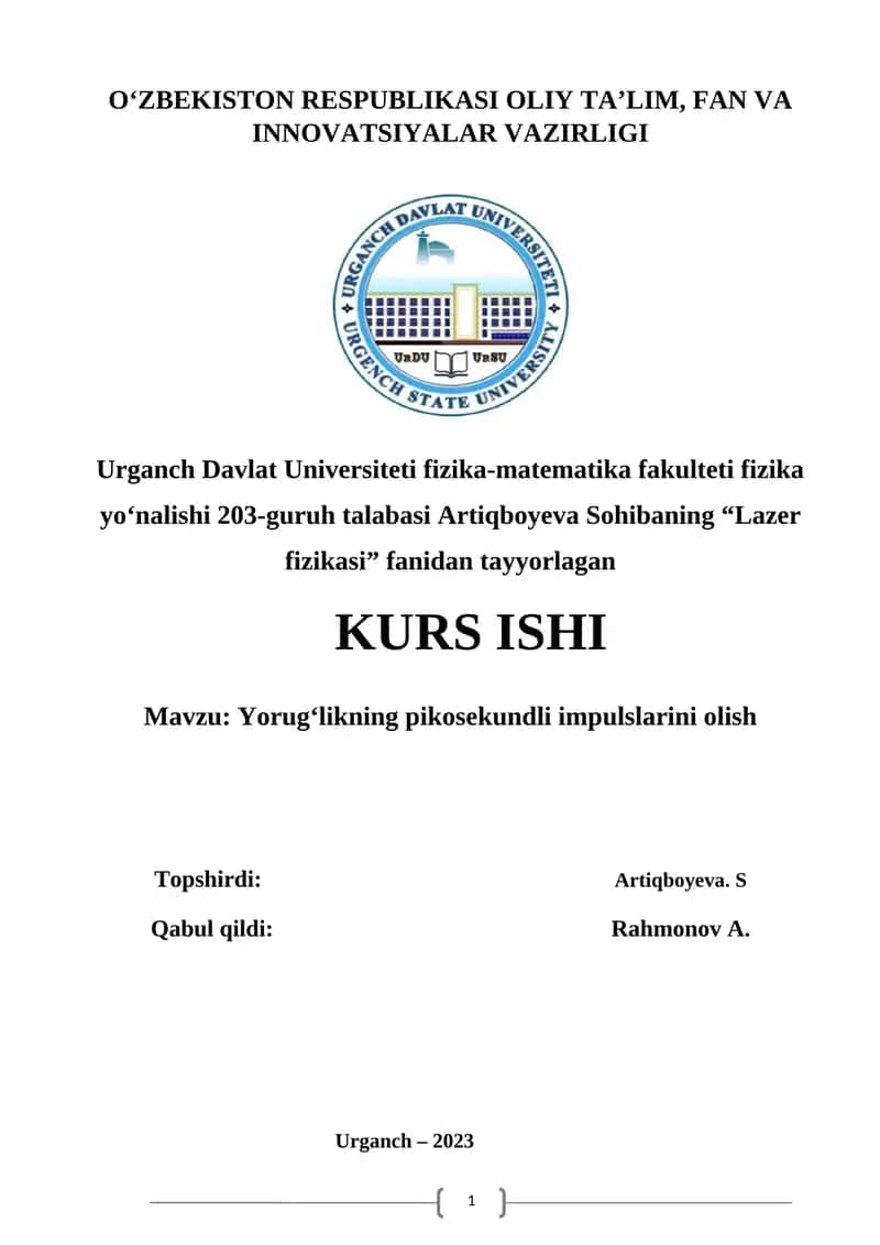 Yorugʻlikning pikosekundli impulslarini olish