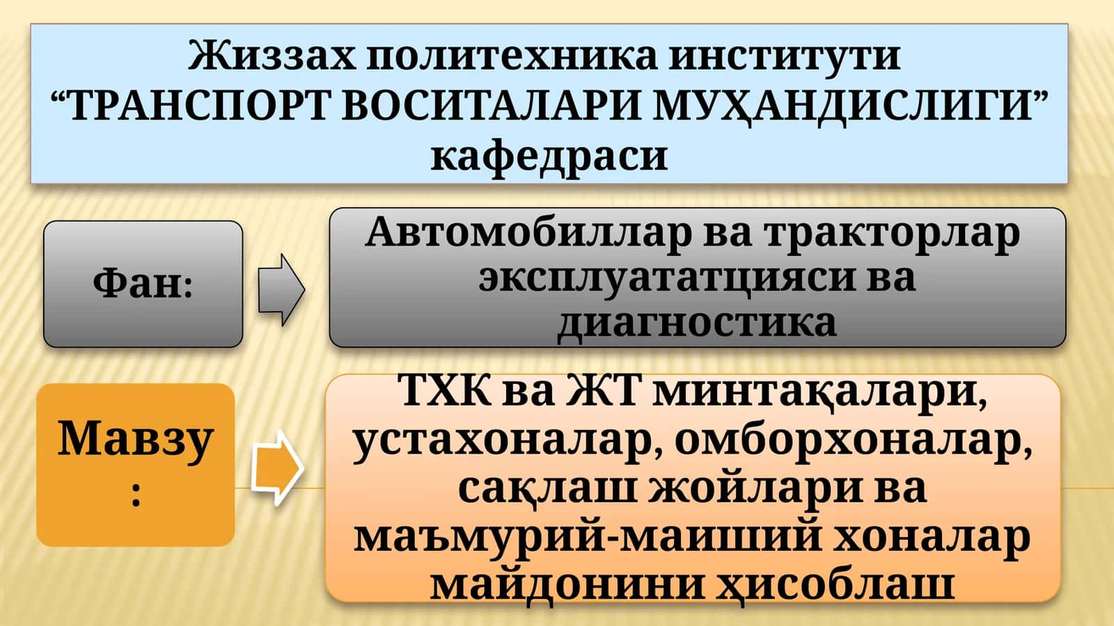 ТРАНСПОРТ ВОСИТАЛАРИ МУҲАНДИСЛИГИ