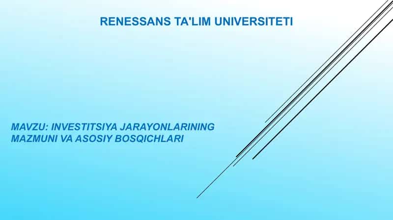 Investitsiya jarayonlarining mazmuni va asosiy bosqichlari