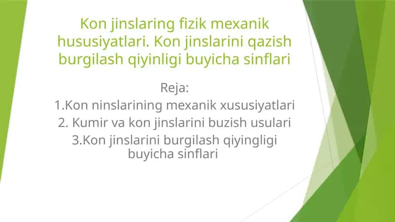 Kon jinslaring fizik mexanik hususiyatlari