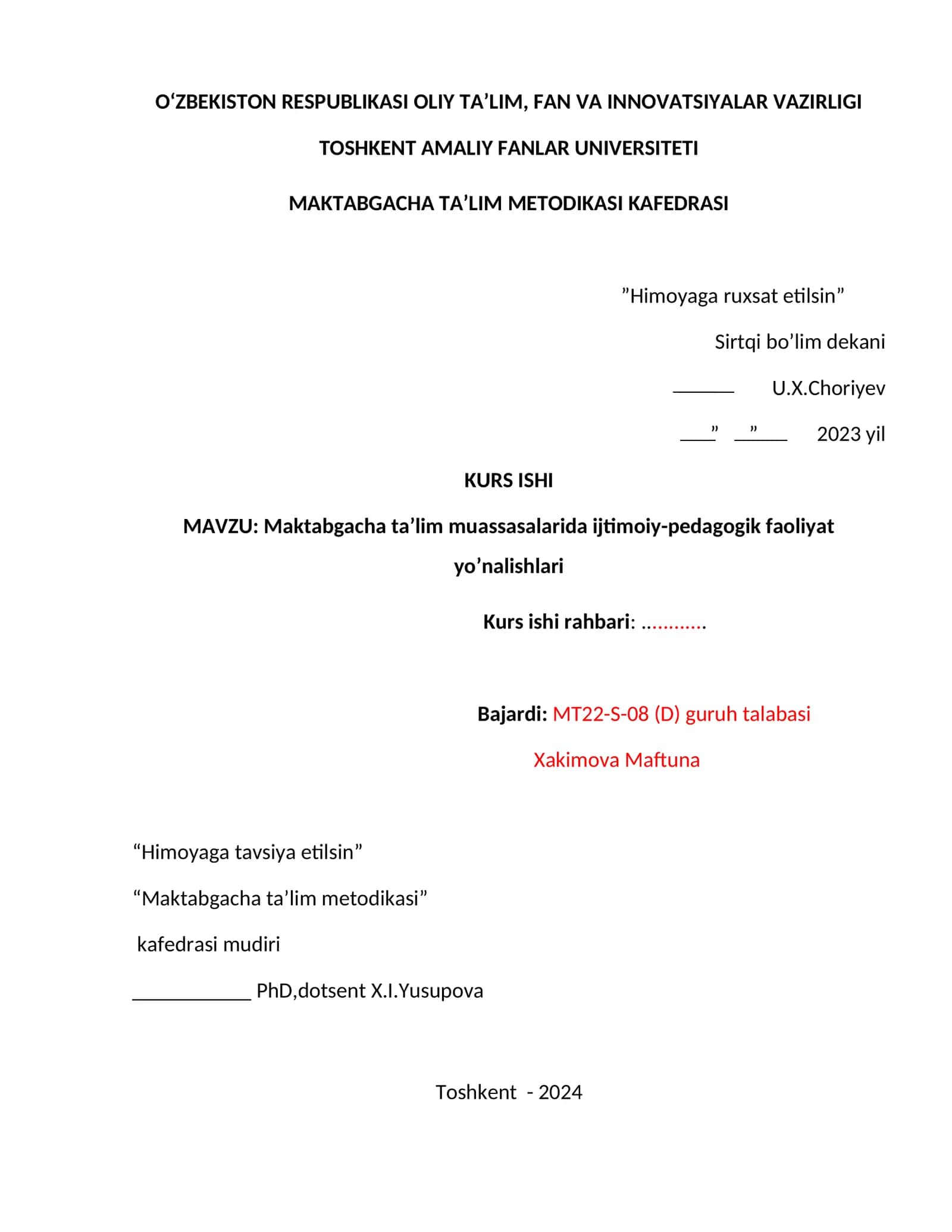 Maktabgacha ta’lim muassasalarida ijtimoiy-pedagogik faoliyat yo’nalishlari