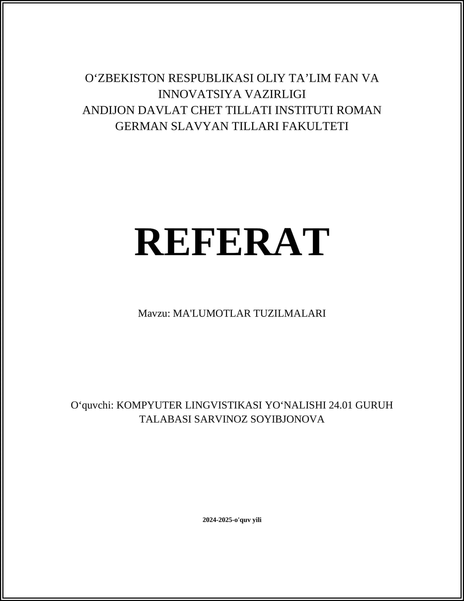 MA'LUMOTLAR TUZILMALARI