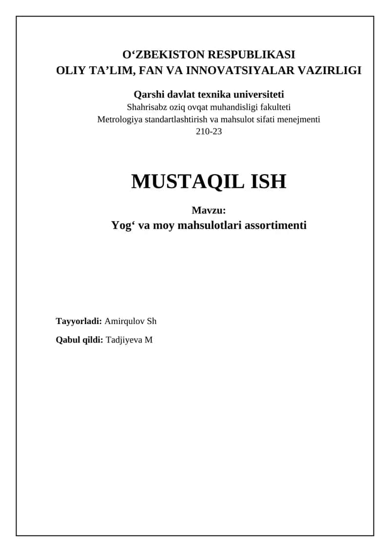 Yogʻ va moy mahsulotlari assortimenti