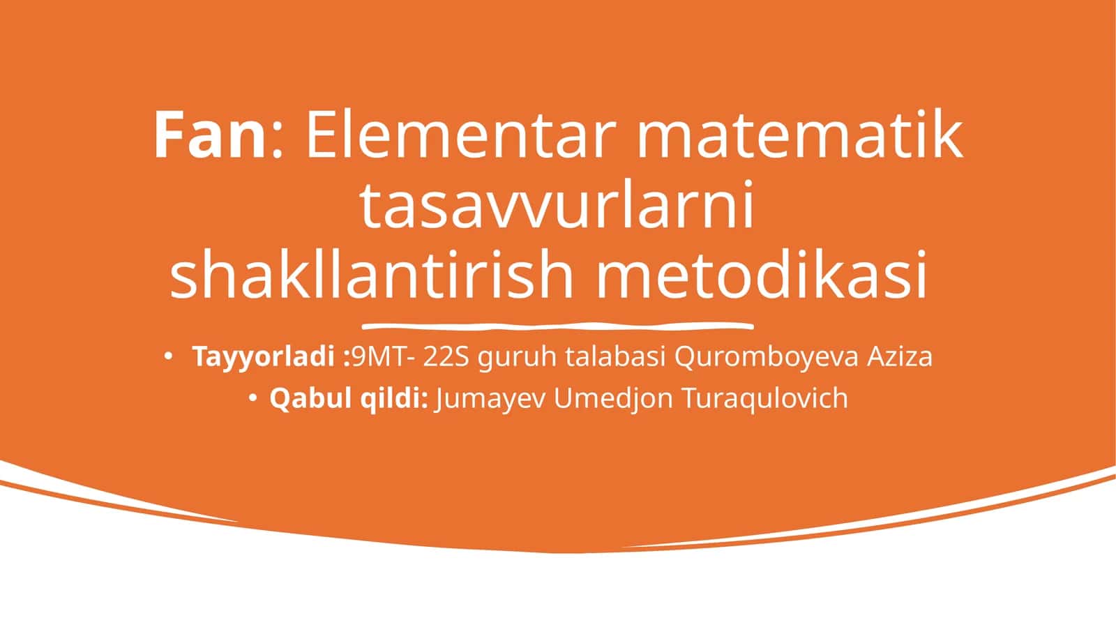 Elementar matematik tasavvurlarni shakllantirish metodikasi