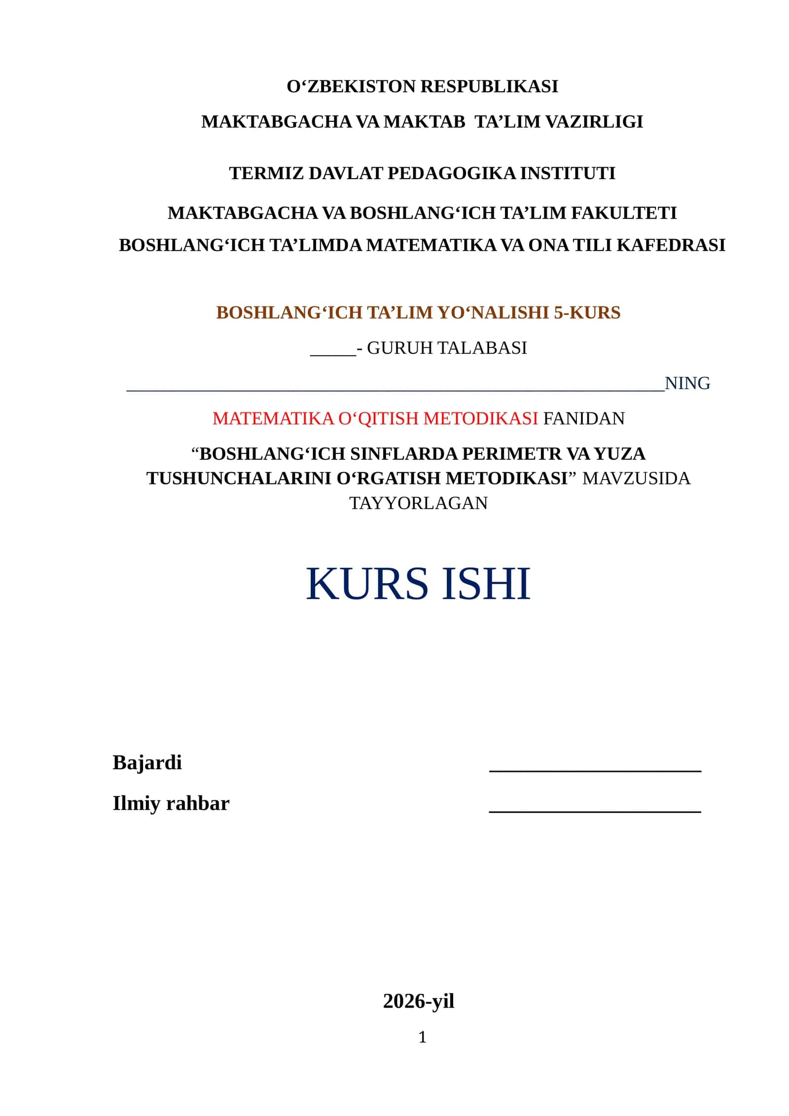 BOSHLANG‘ICH SINFLARDA PERIMETR VA YUZA TUSHUNCHALARINI O‘RGATISH METODIKASI