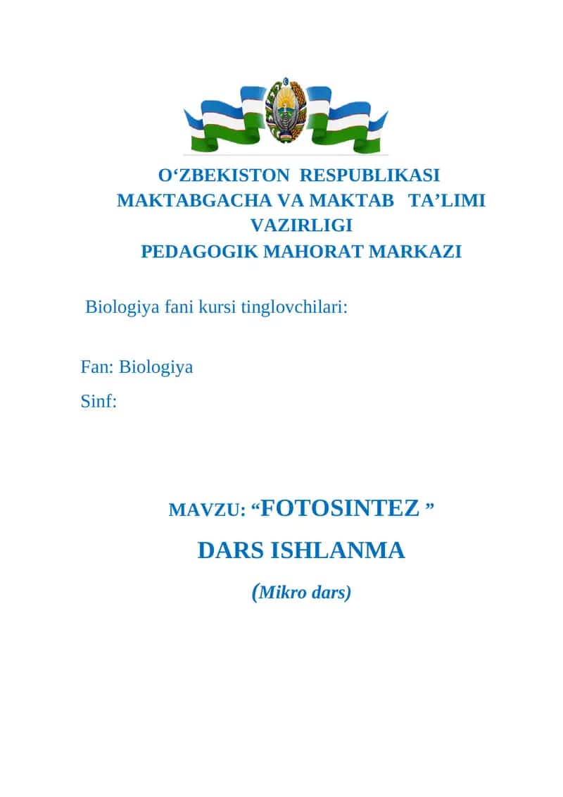 FOTOSINTEZ dars ishlanma