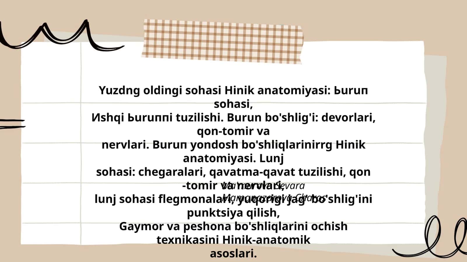 Yuzdng oldingi sohasi Hinik anatomiyasi