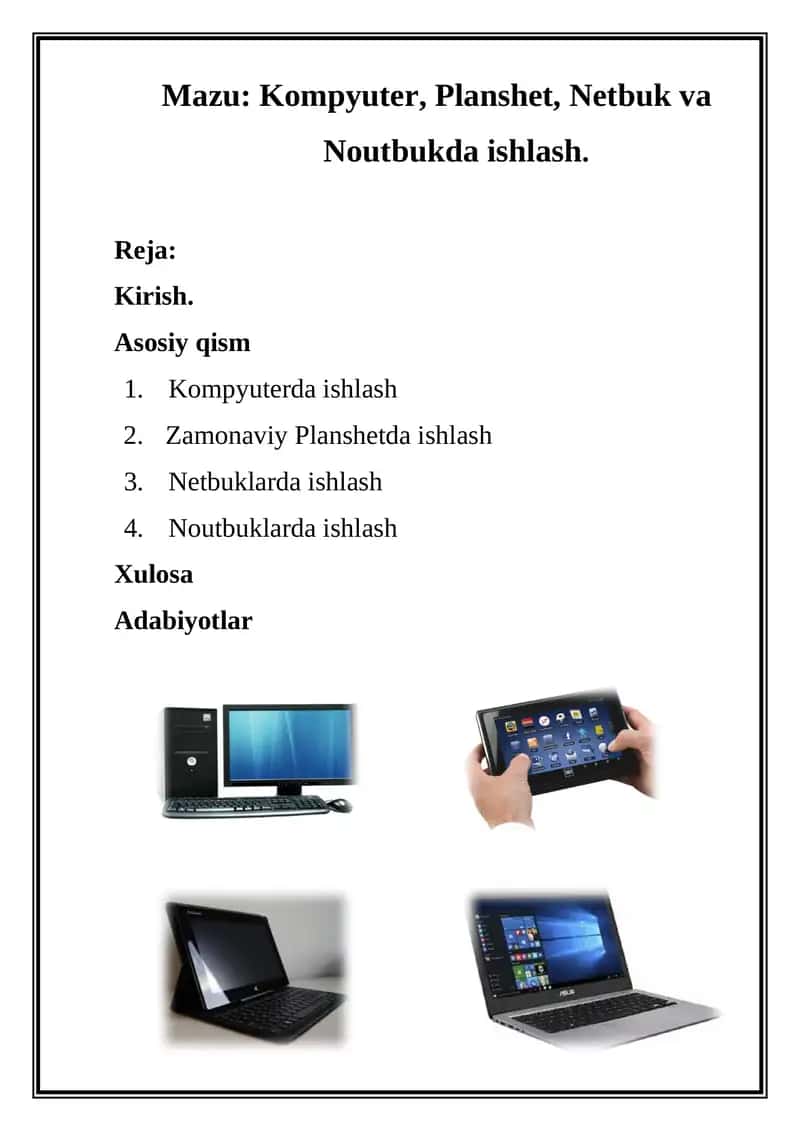 Kompyuter, Planshet, Netbuk va Noutbukda ishlash