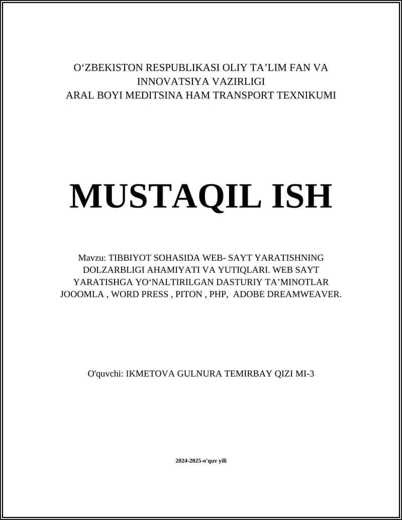 Tibbiyot sohasida web-sayt yaratishning dolzarbligi