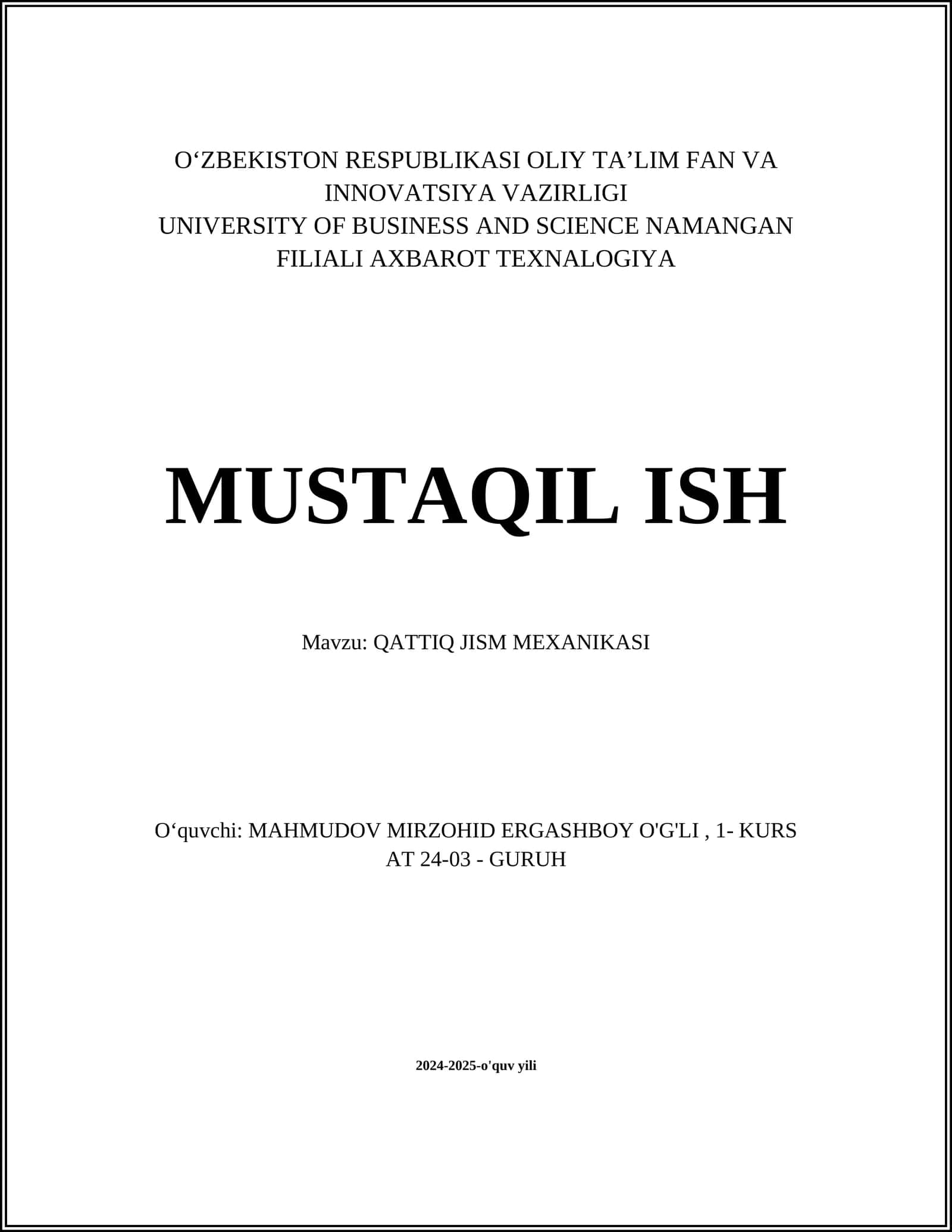 QATTIQ JISM MEXANIKASI