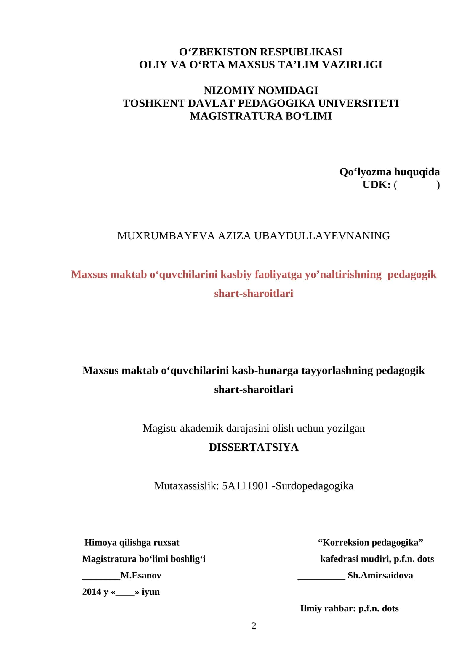Maxsus maktab o‘quvchilarini kasb-hunarga tayyorlashning pedagogik shart-sharoitlari