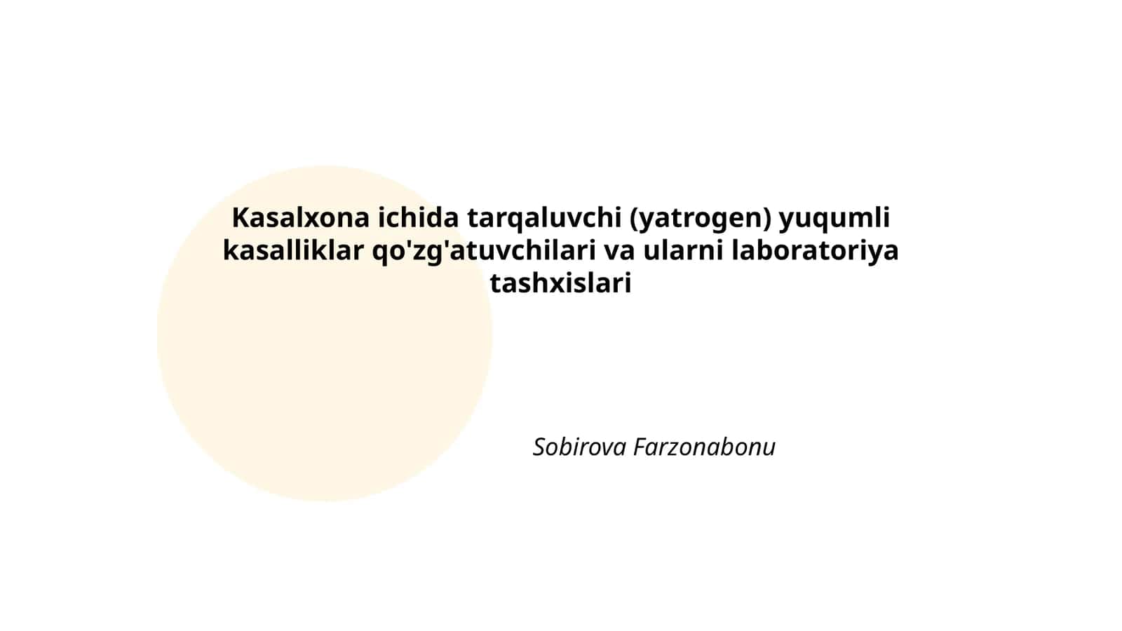 Kasalxona ichida tarqaluvchi yuqumli kasalliklar qo'zg'atuvchilari