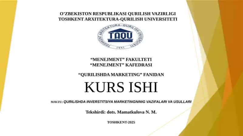 Qurilishda Investitsiya Marketingi