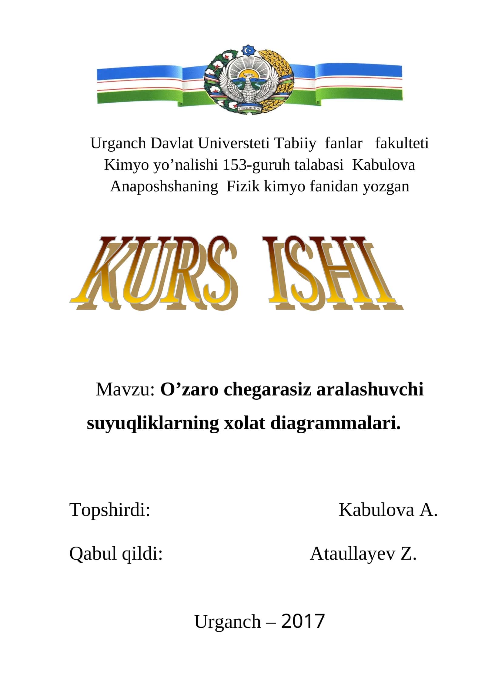 O’zaro chegarasiz aralashuvchi suyuqliklarning xolat diagrammalari