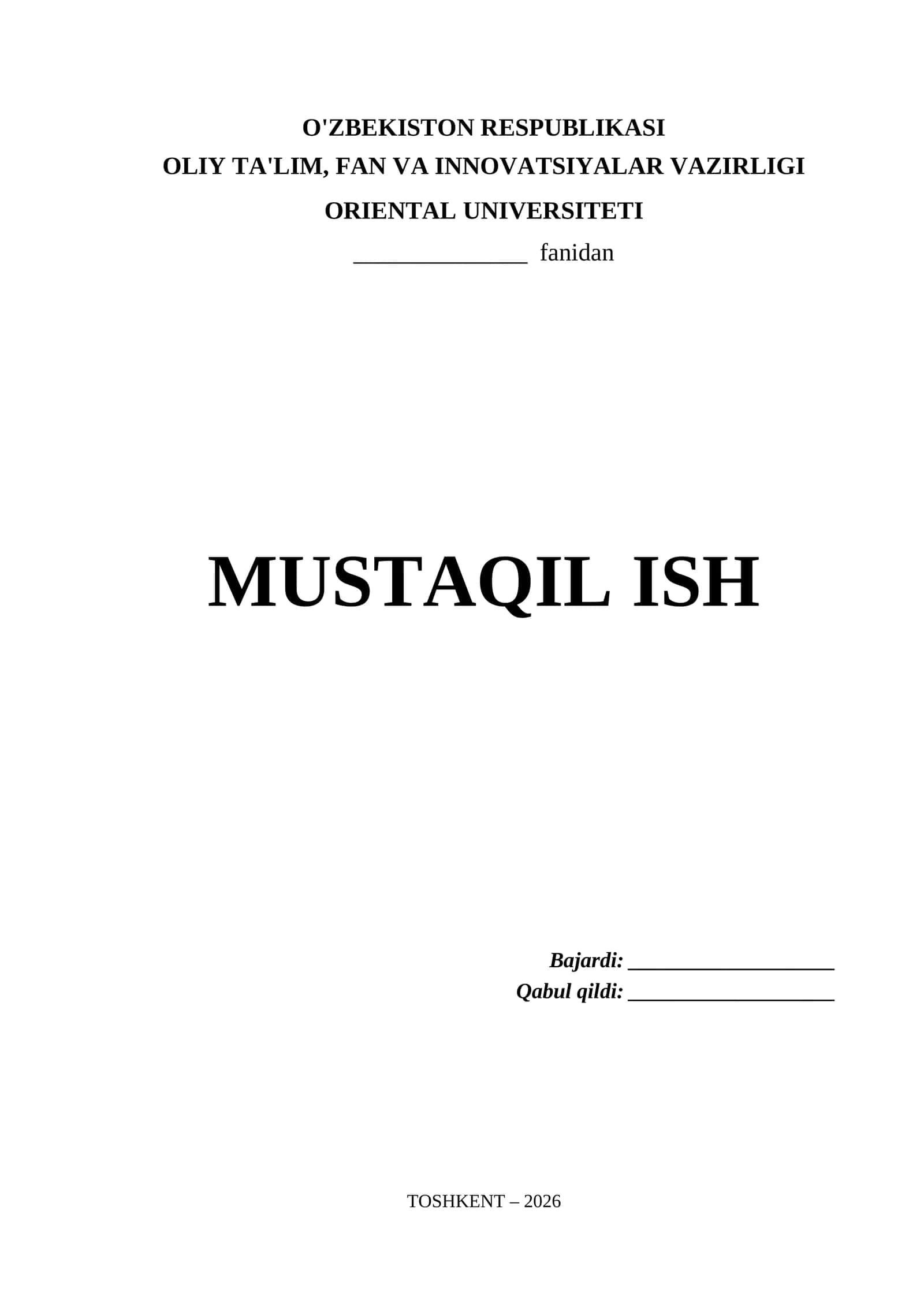 Oriental Universiteti Mustaqil Ish Titul Varaq (.docx)