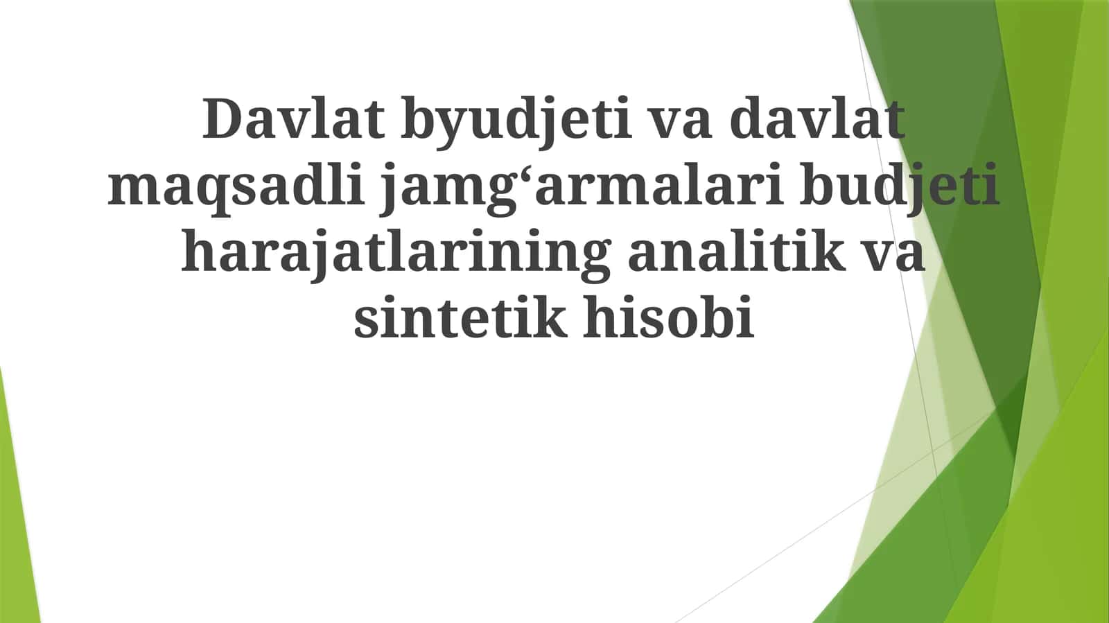 Davlat byudjetivadavlatmaqsadlijamgʻarmalaribudjetiharajatlarininganalitikvasintetikhisobi
