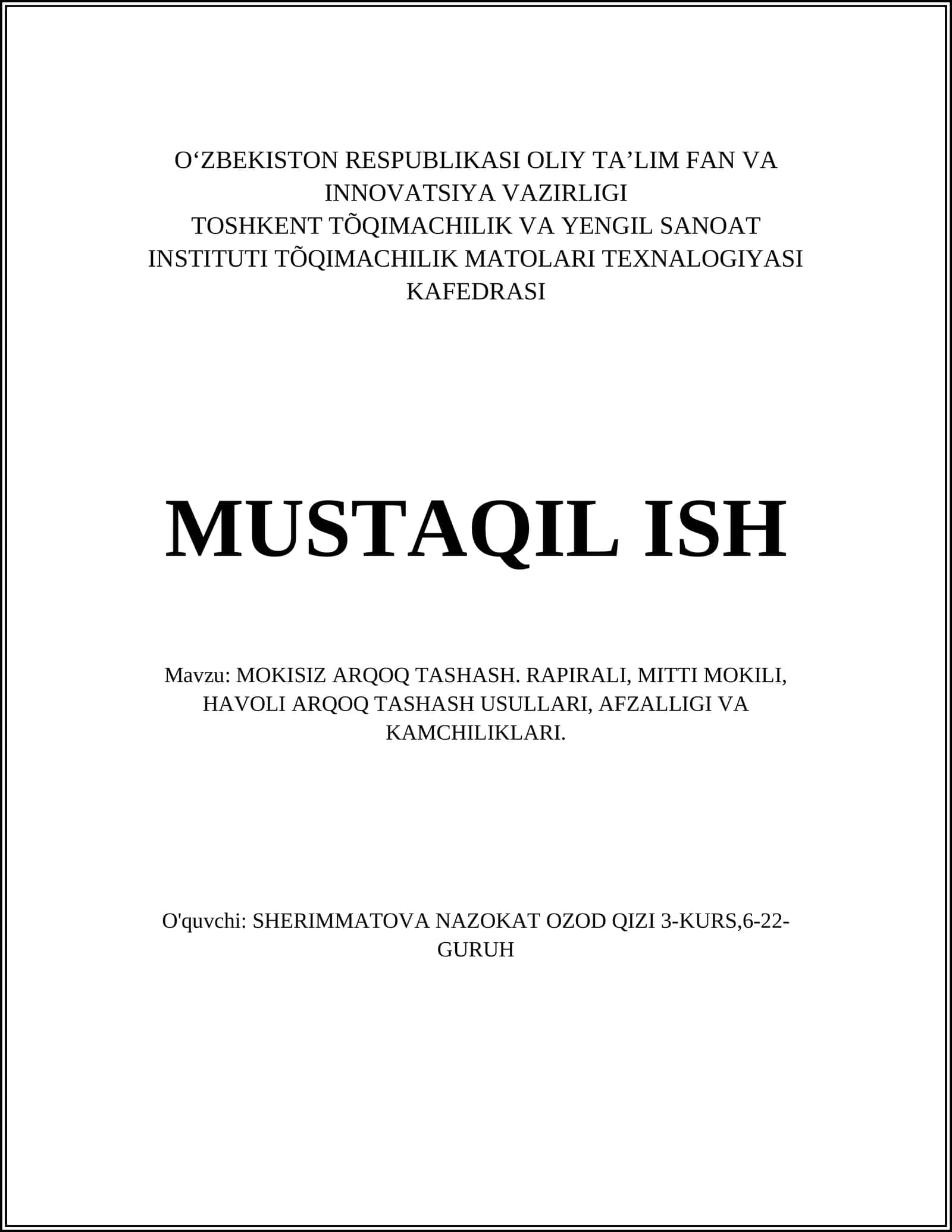 Mokisiz Arqoq Tashash Texnologiyasi