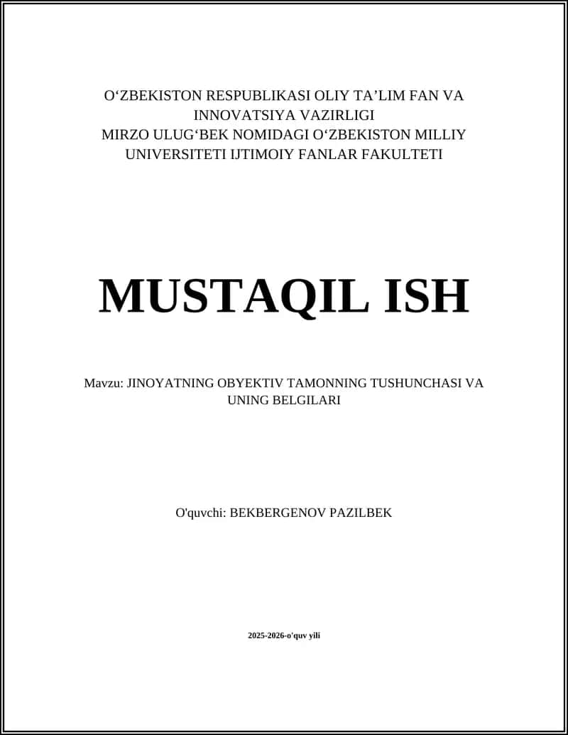 Jinoyatning ob'ektiv tomonining tushunchasi va mohiyati