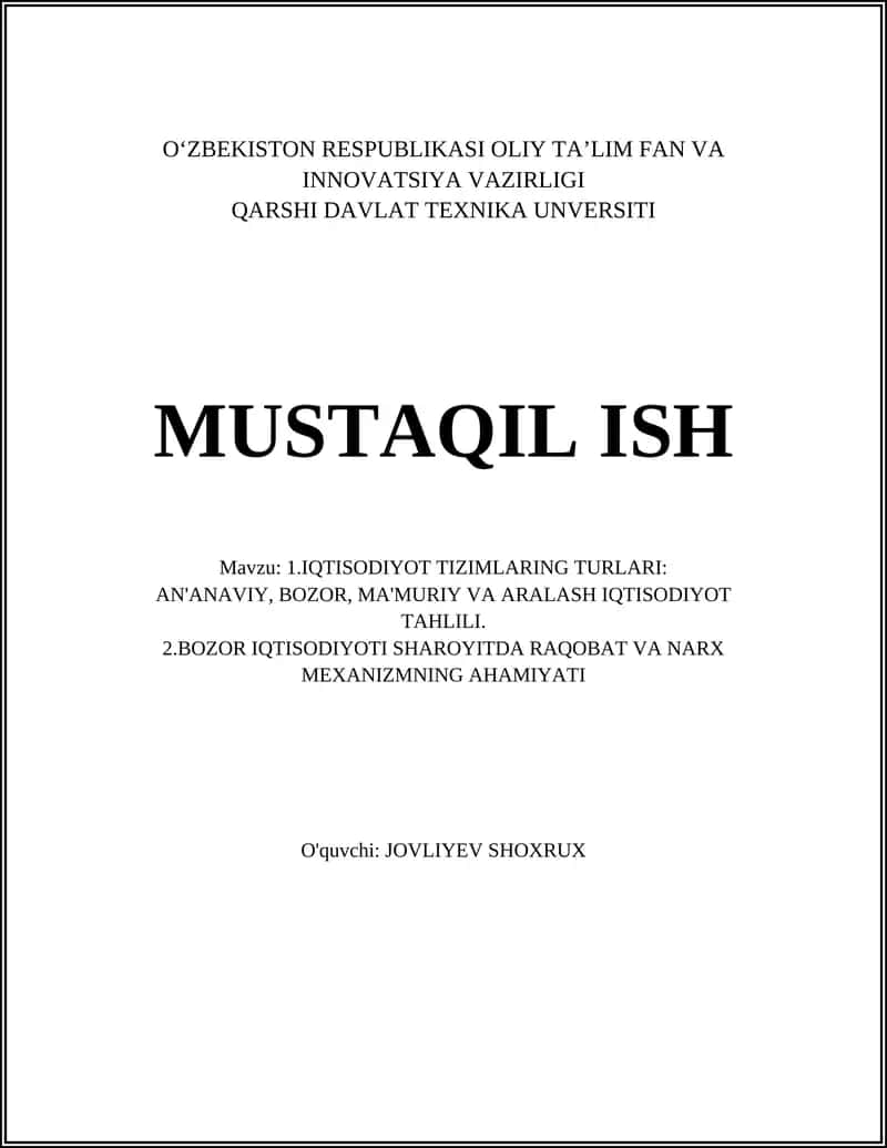 IQTISODIYOT TIZIMLARING TURLARI