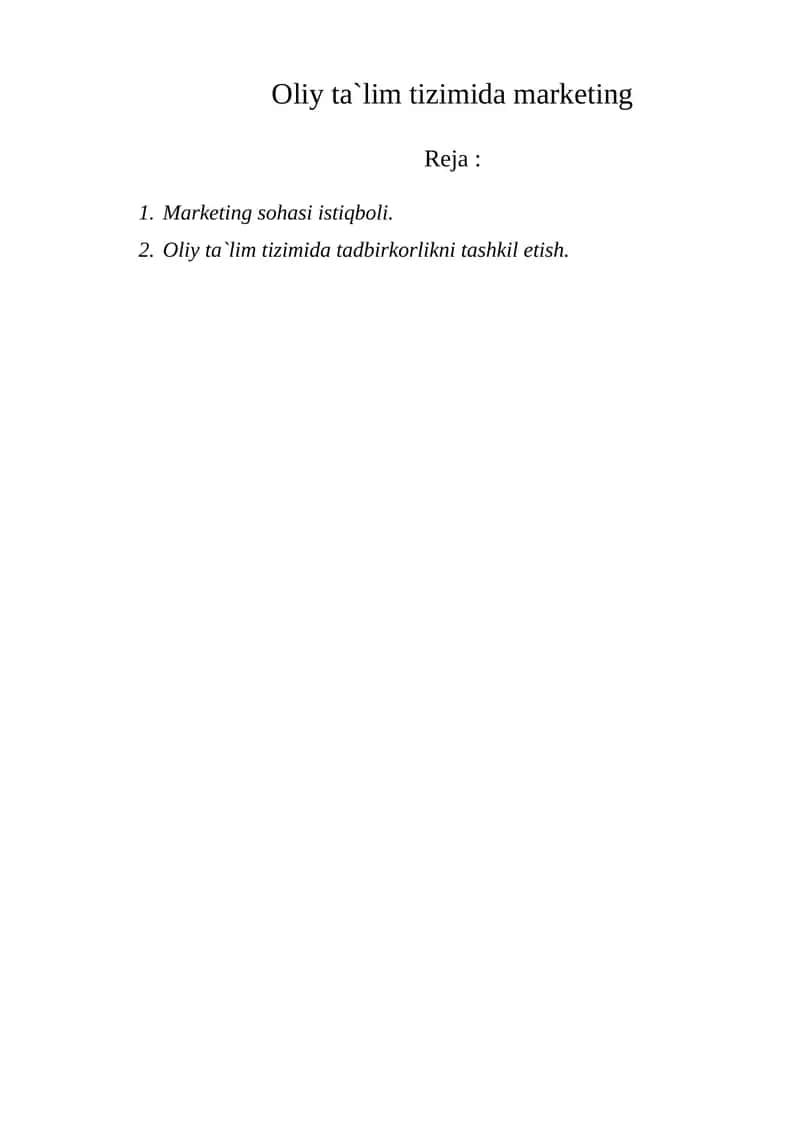 Marketing sohasi istiqboli