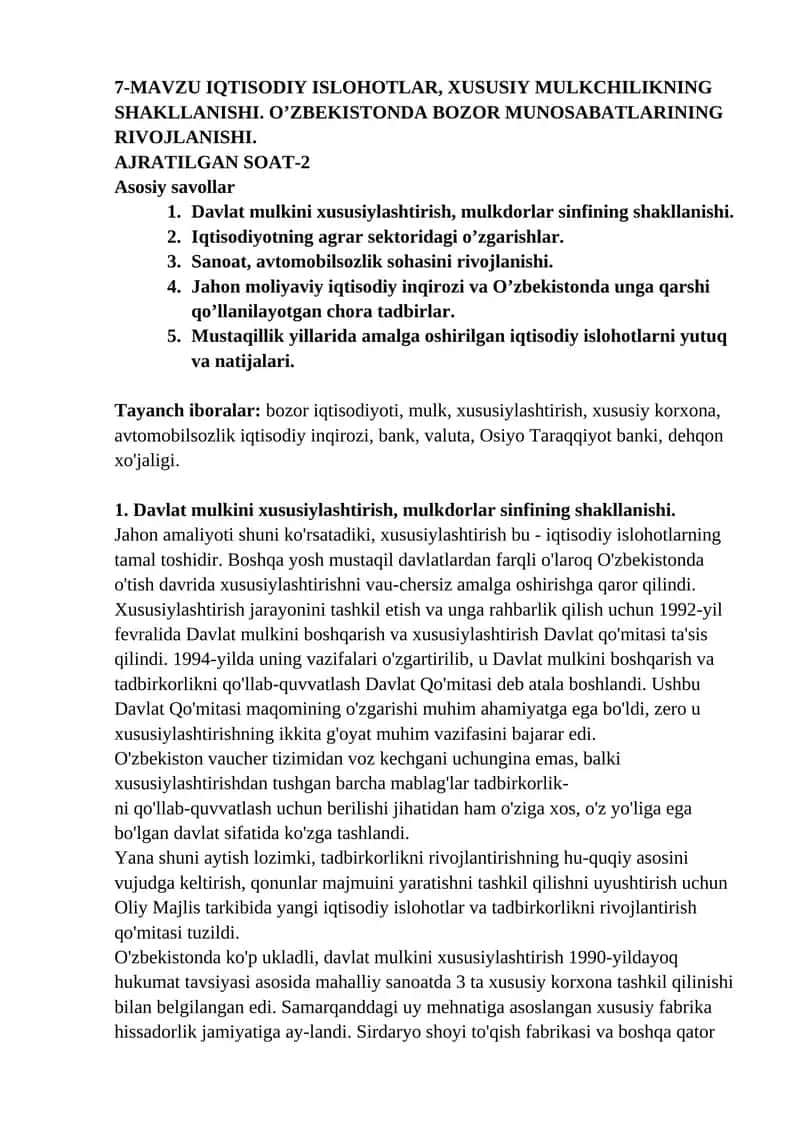 Xususiylashtirish va Davlat mulkini boshqarish