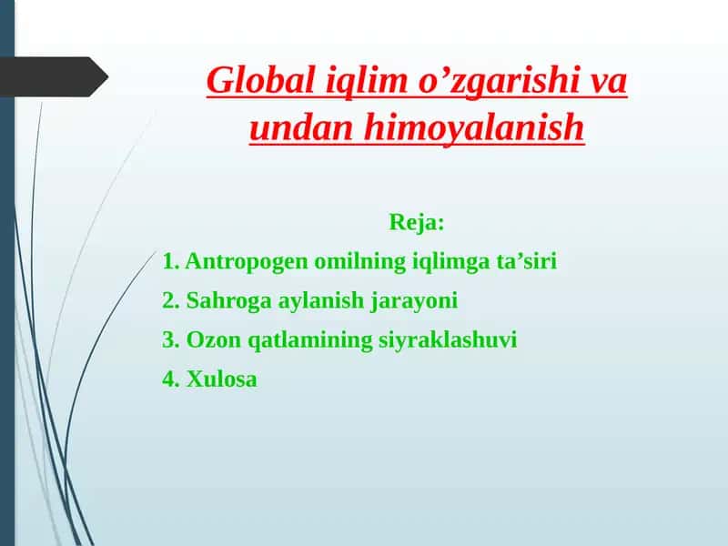 Global iqlimo'zgari sh va undan himoyalanish