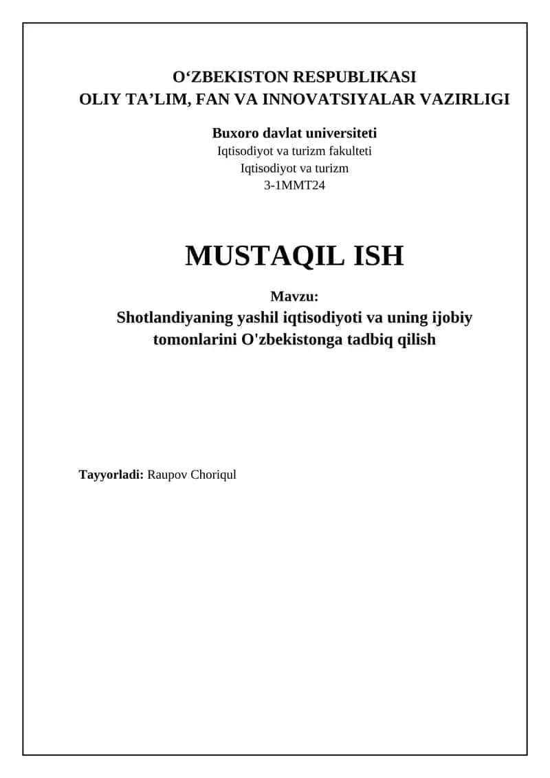 Shotlandiya yashil iqtisodiyotining tajribasi: O'zbekiston uchun saboqlar