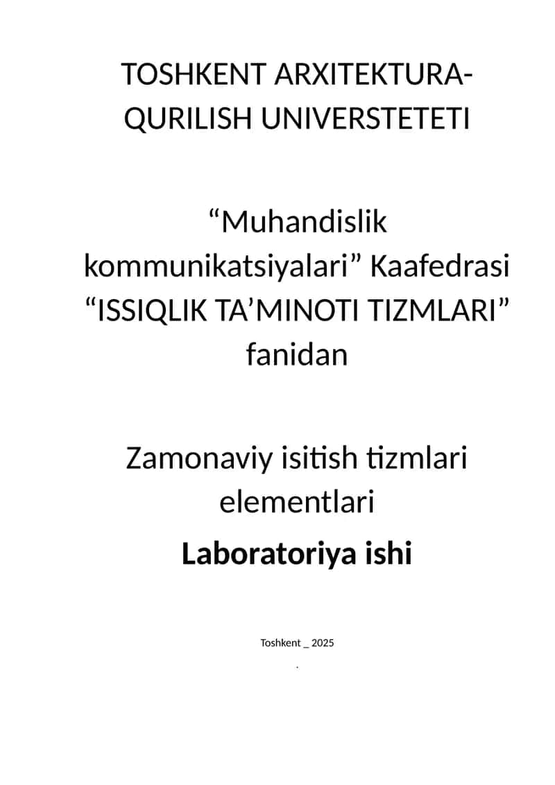 Zamonaviy isitish va issiq suv tizmla elementlari