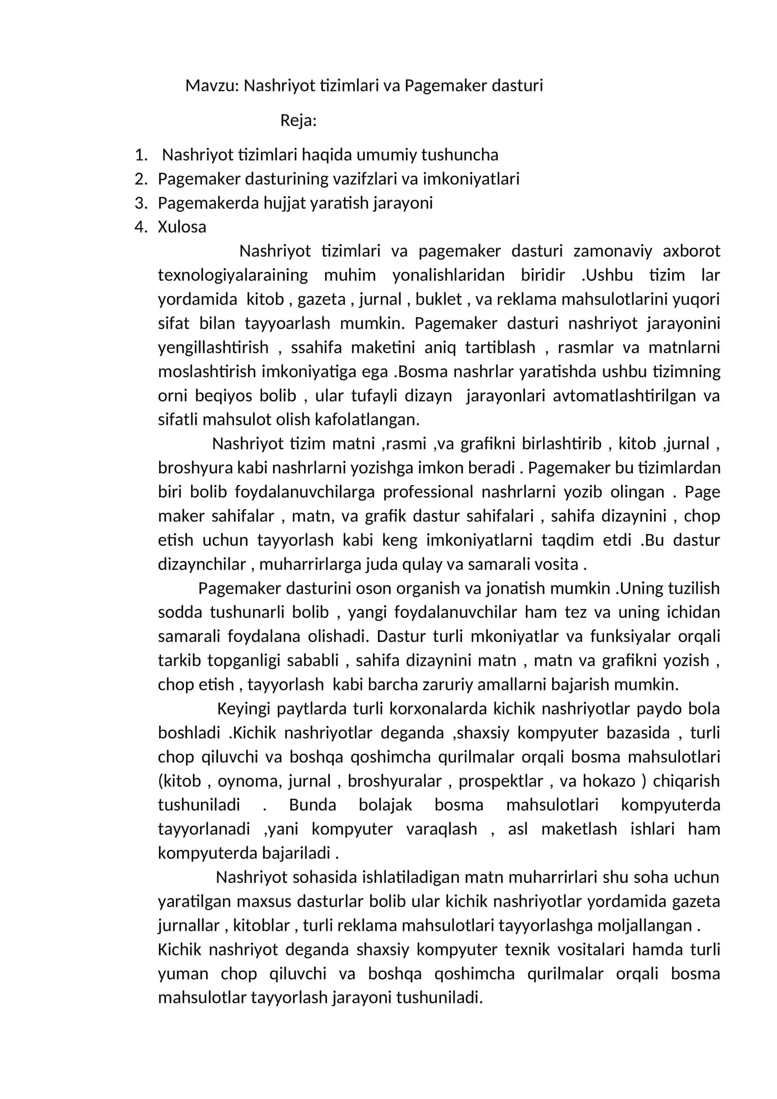 Nashriyot tizimlari va Pagemaker dasturi