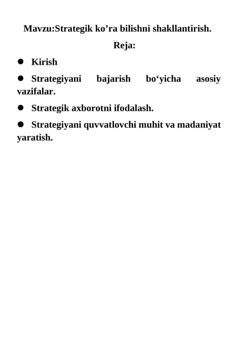 Strategik ko’ra bilishni shakllantirish