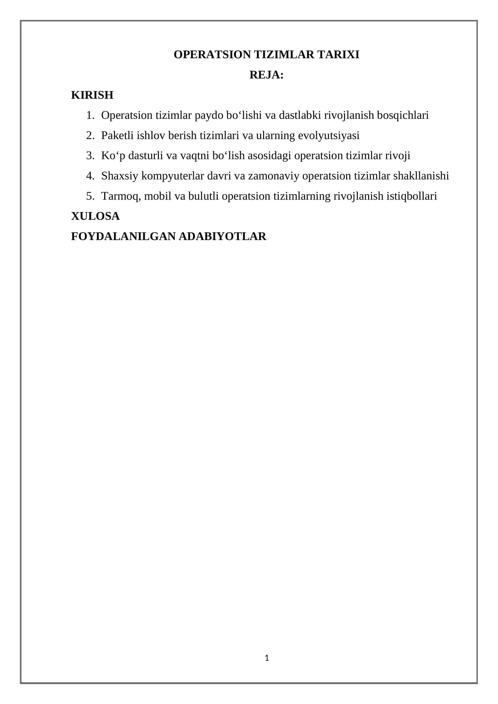 OPERATSION TIZIMLAR TARIXI