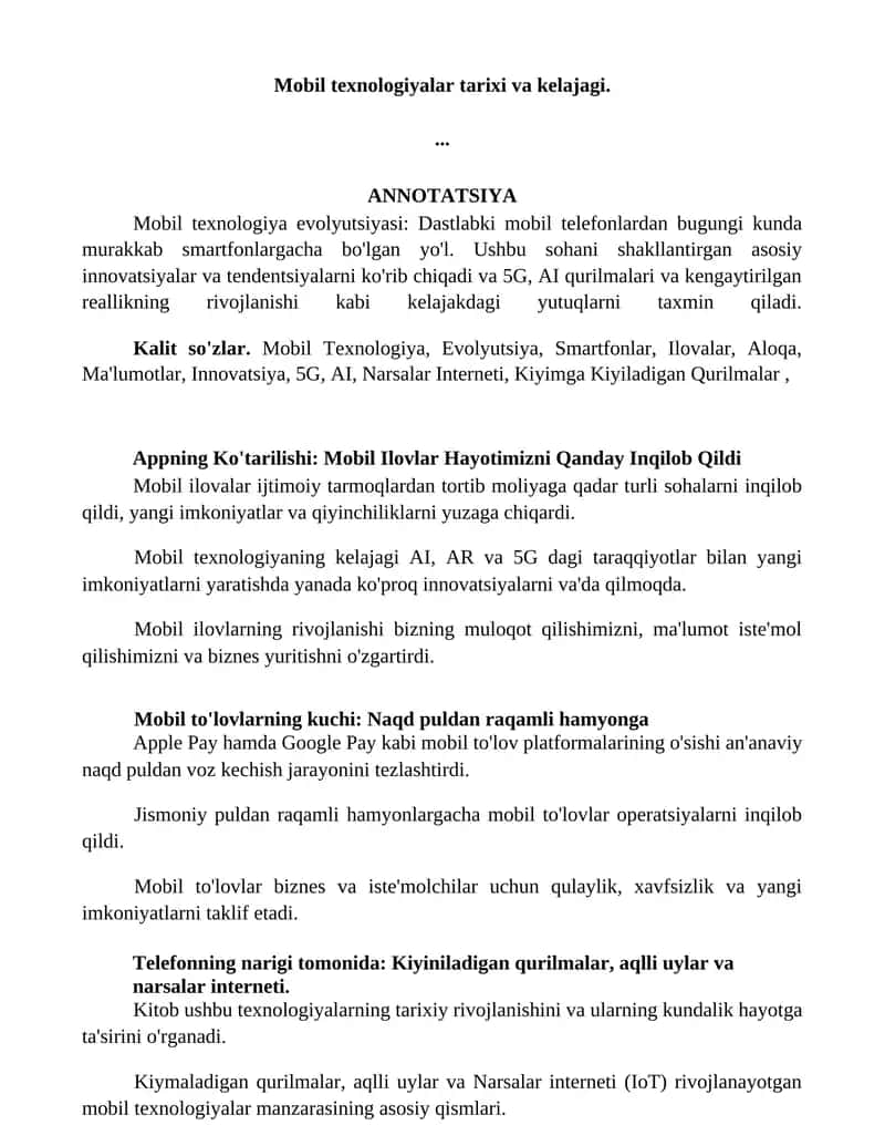 Mobil texnologiyalar tarixi va kelajagi