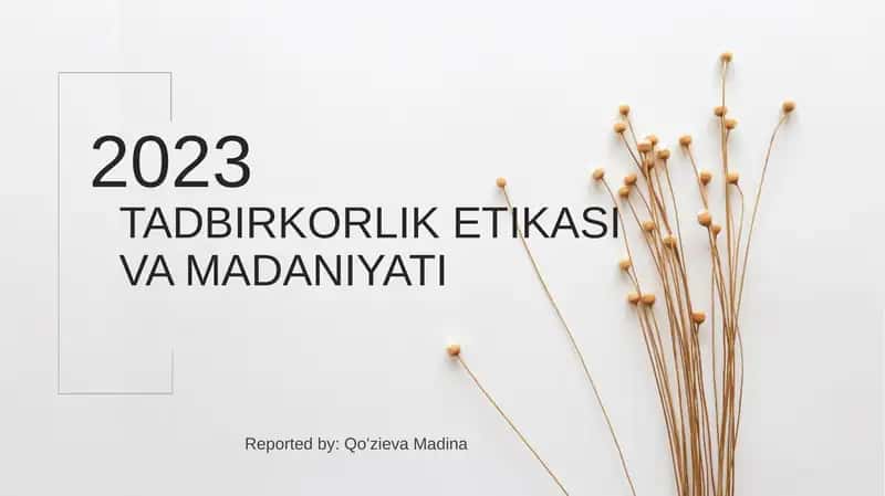 TADBIRKORLIK ETIKASI VA MADANIYATI