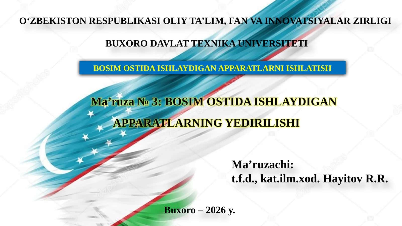 BOSIM OSTIDA ISHLAYDIGAN APPARATLARNI ISHLATISH