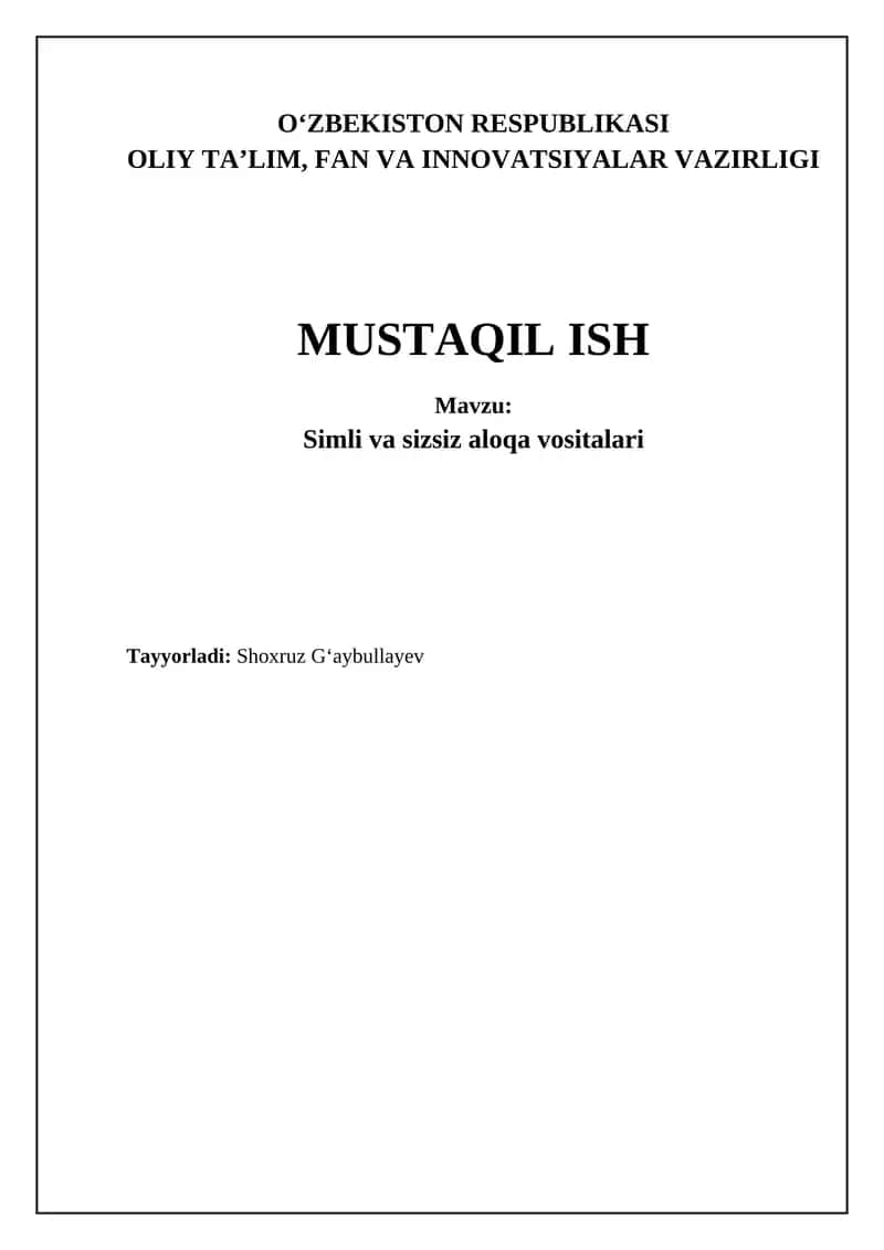 SIMSIZ VA SIMLI ALOQA VOSITALARI