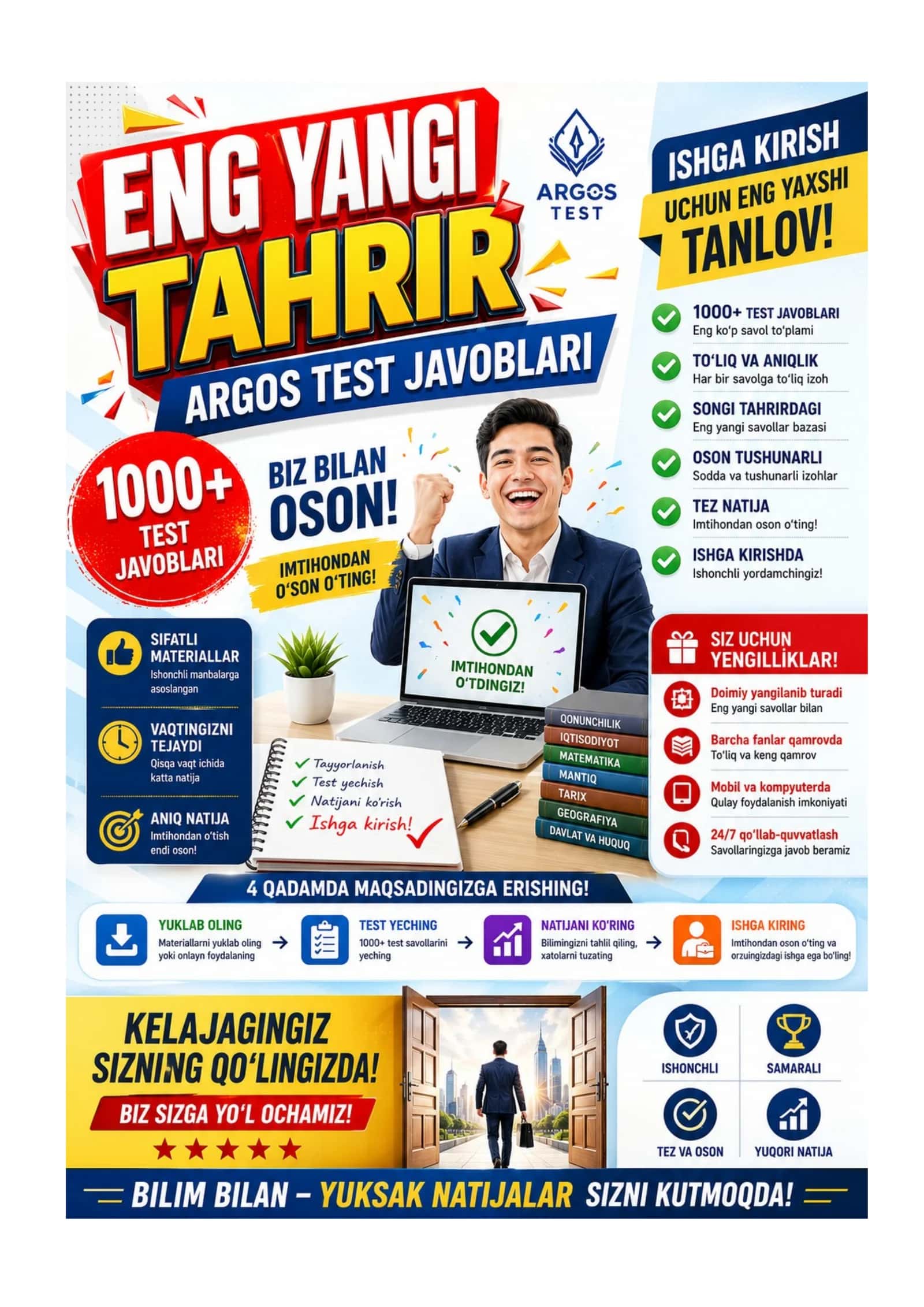 Argos 1300 talik test, javoblari bilan. Davlat xizmatchisi YANGI TAHRIR