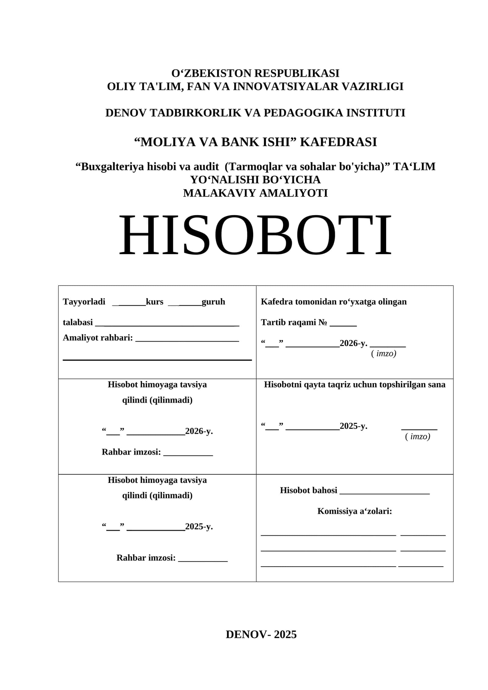 Buxgalteriya hisobi va audit (Tarmoqlar va sohalar bo'yicha) ta'limi