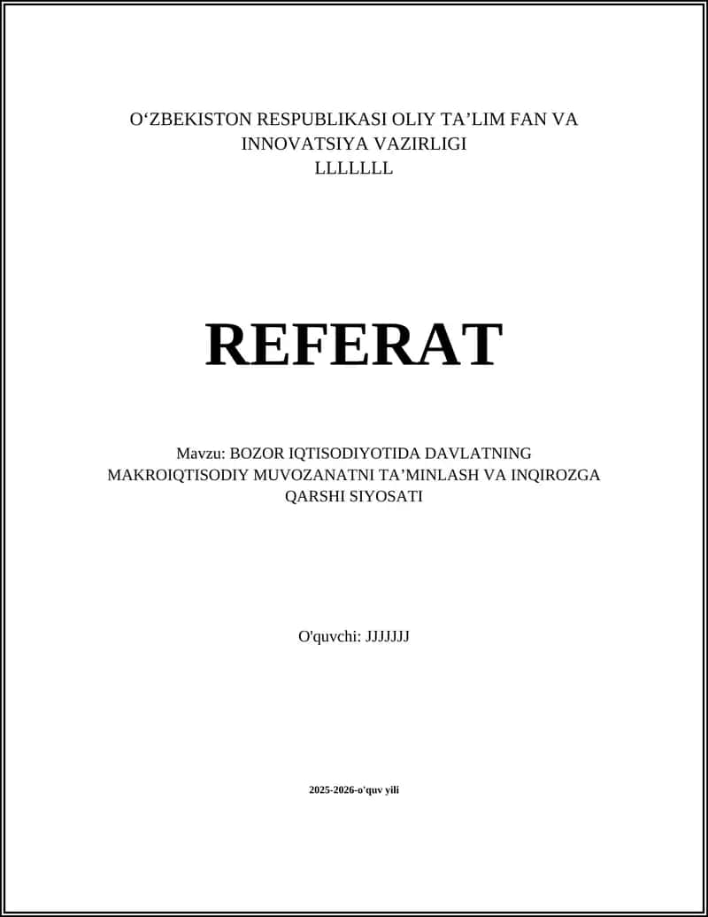Davlatning fiskal siyosati va makroiqtisodiy barqarorlik