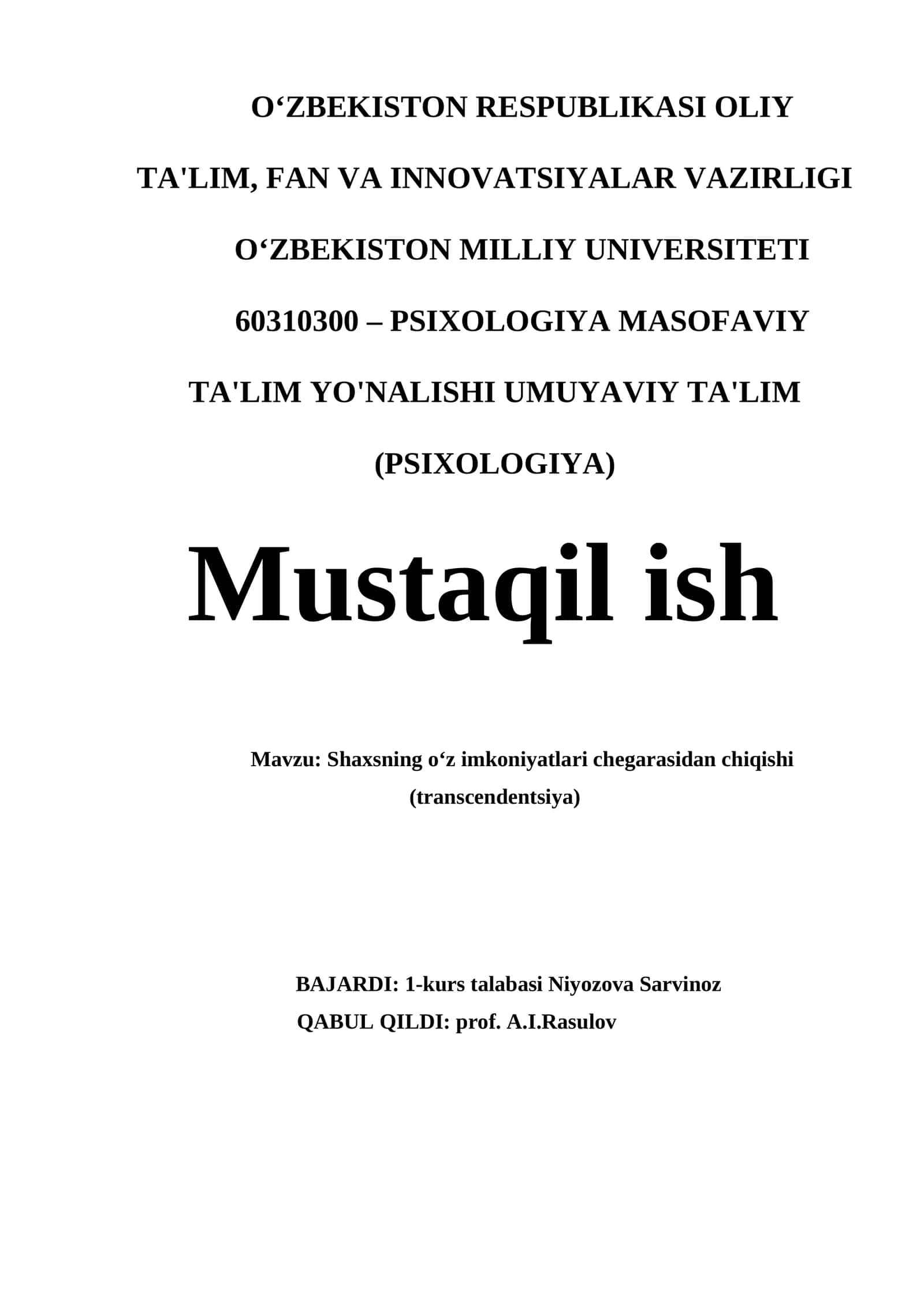 Shaxsning o‘z imkoniyatlari chegarasidan chiqishi (transcendentsiya)