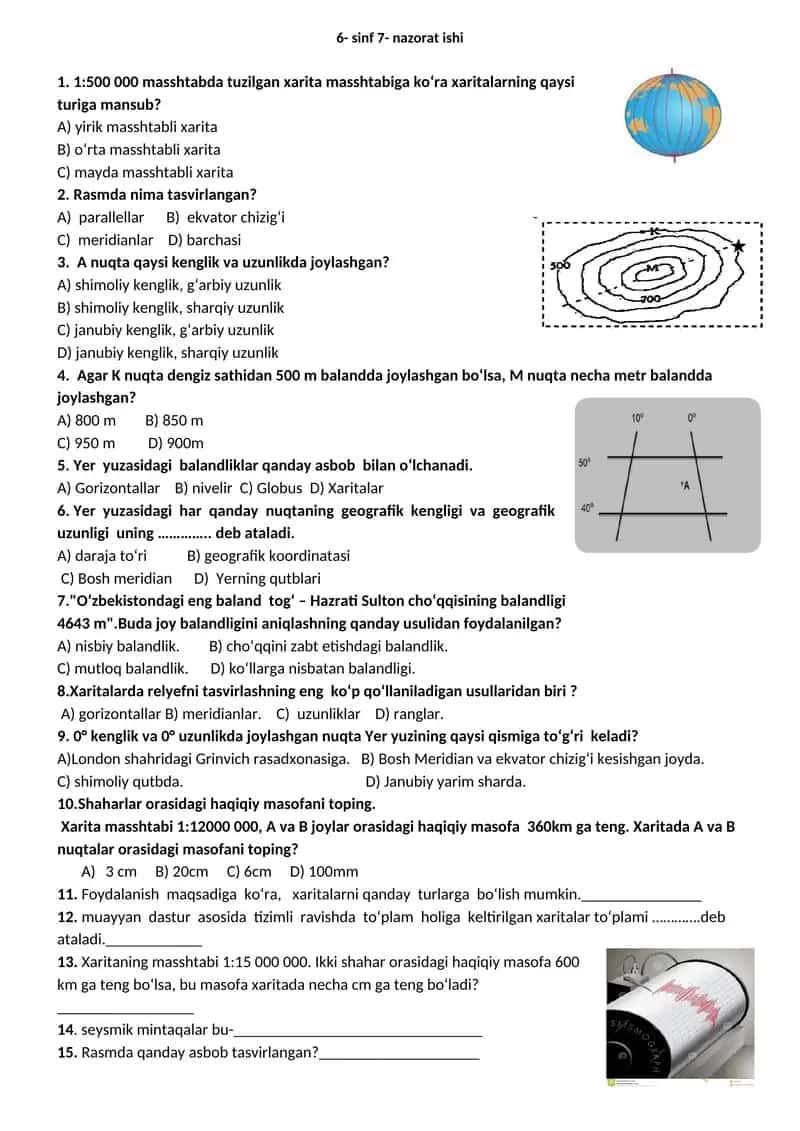 6- sinf 7- nazorat ishi