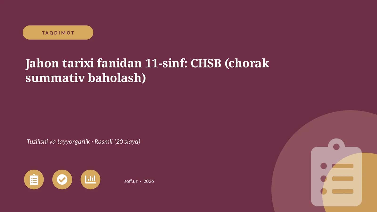 Jahon tarixi fanidan 11-sinf: CHSB (chorak summativ baholash)