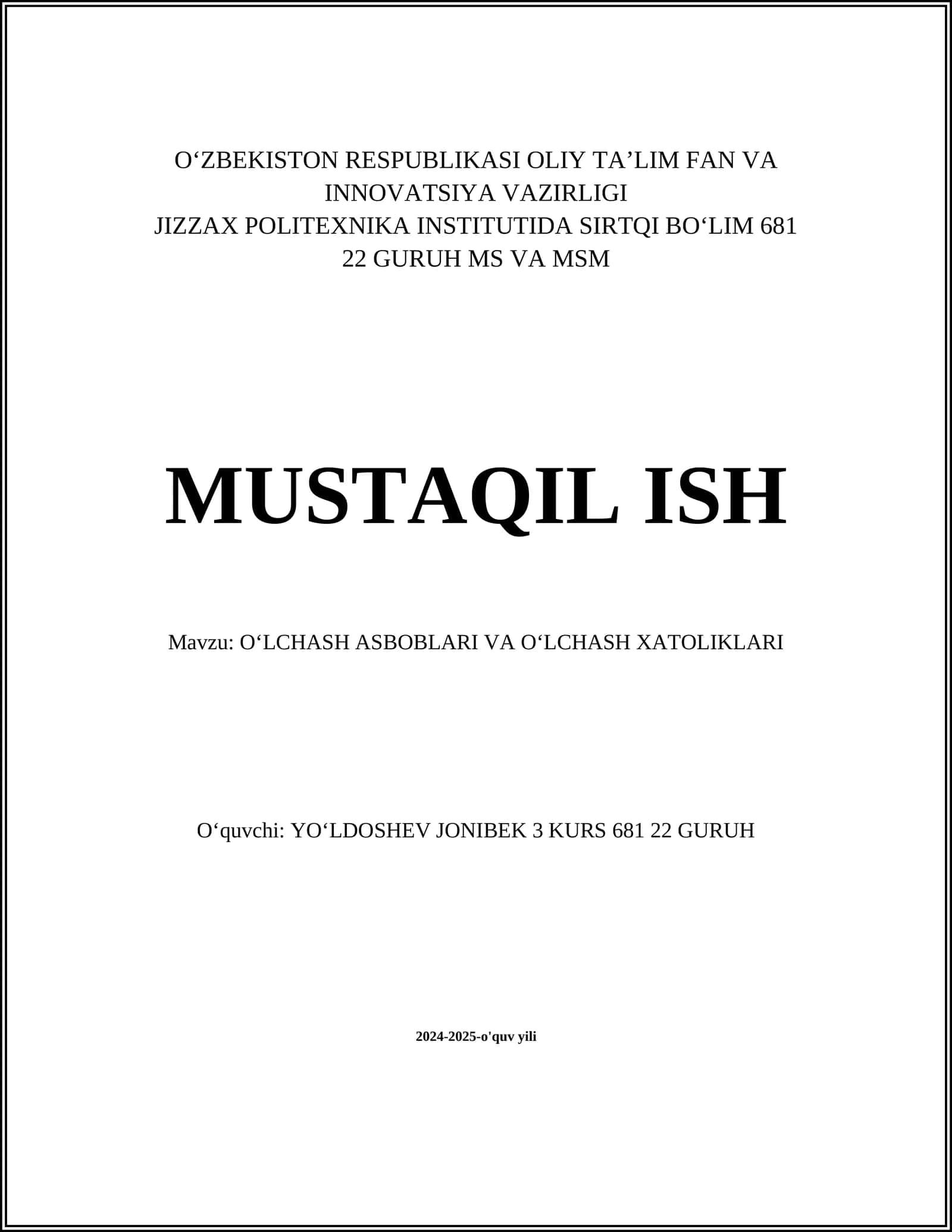O‘lchash asboblarining tasnifi
