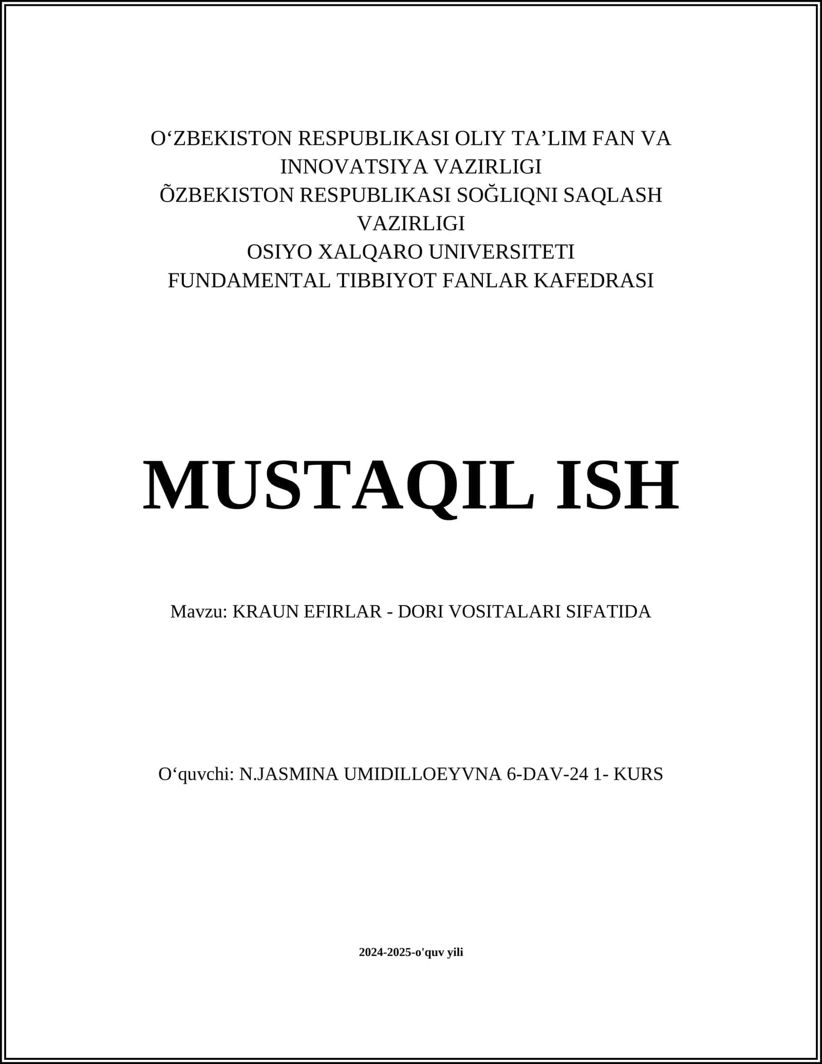 KRAUN EFIRLAR - DORI VOSITALARI SIFATIDA