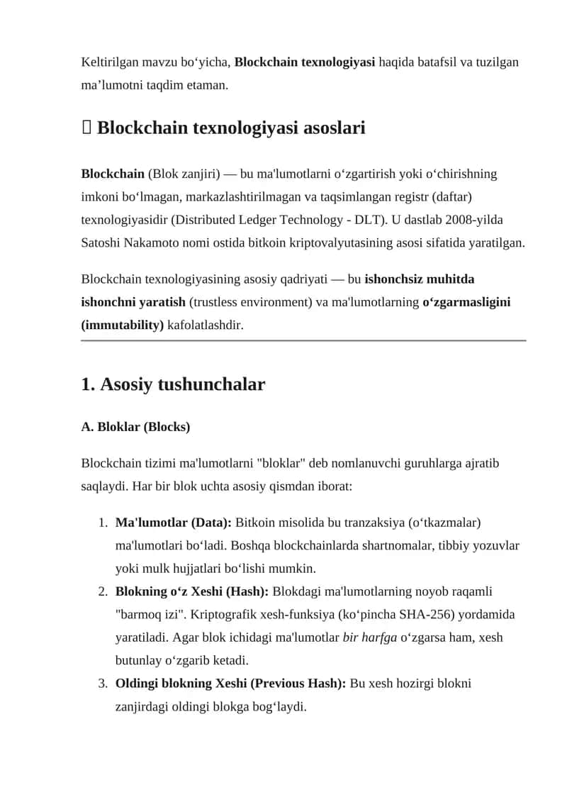 Blockchain texnologiyasi