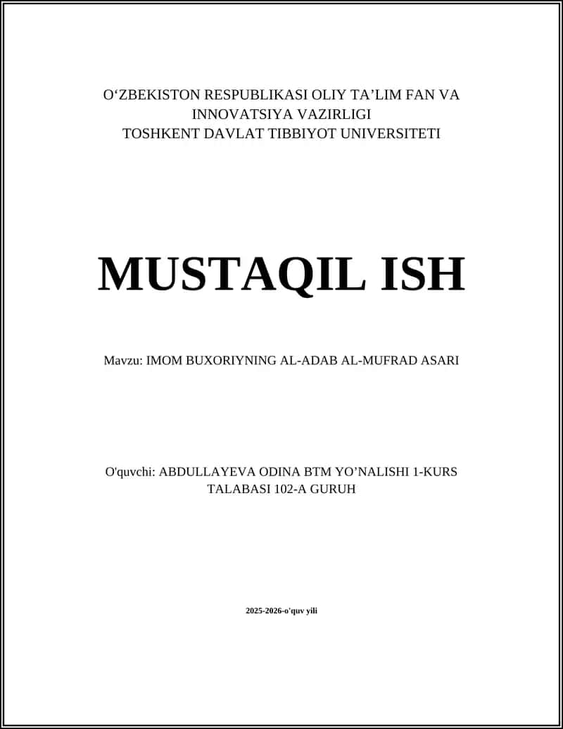 Imom Buxoriyning Al-Adab al-Mufrad Asari