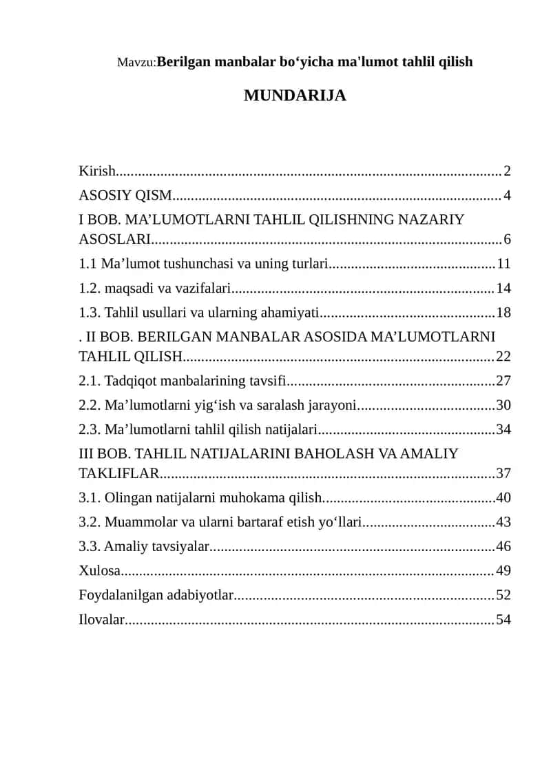 Berilgan manbalar boʻyicha ma'lumot tahlil qilish
