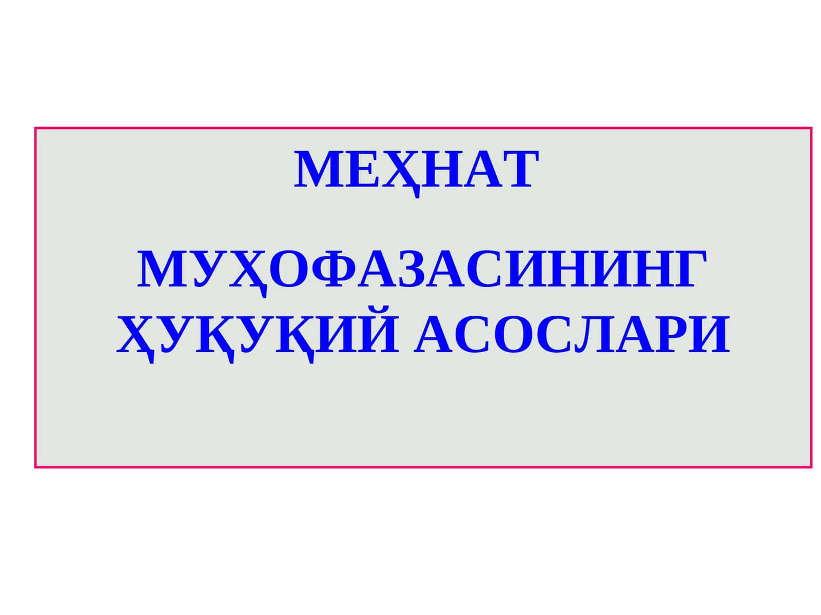 МЕҲНАТ МУҲОФАЗАСИНИНГ ҲУҚУҚИЙ АСОСЛАРИ SLAYD