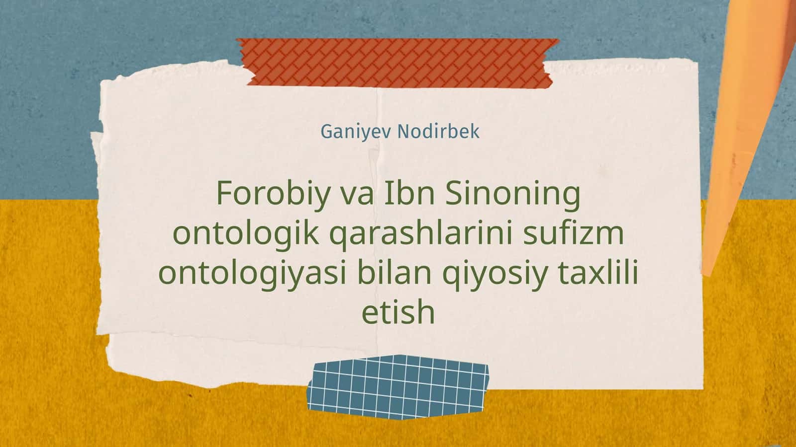 Forobiy va Ibn Sinoning ontologik qarashlarini sufizm ontologiyasi bilan qiyosiy taxlili etish