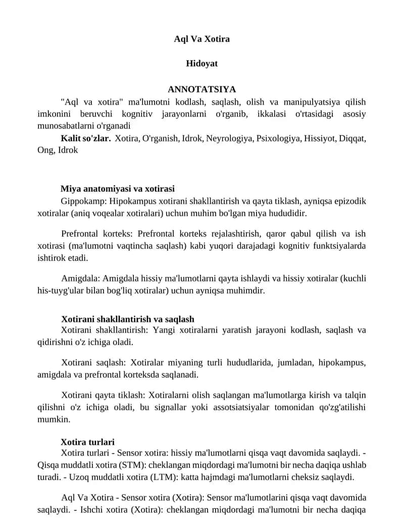 Aql Va Xotira